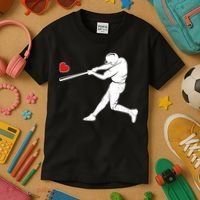 Valentines Day Love Baseball Bat Batter Silhouette Heart Kids T-Shirt thumb 3