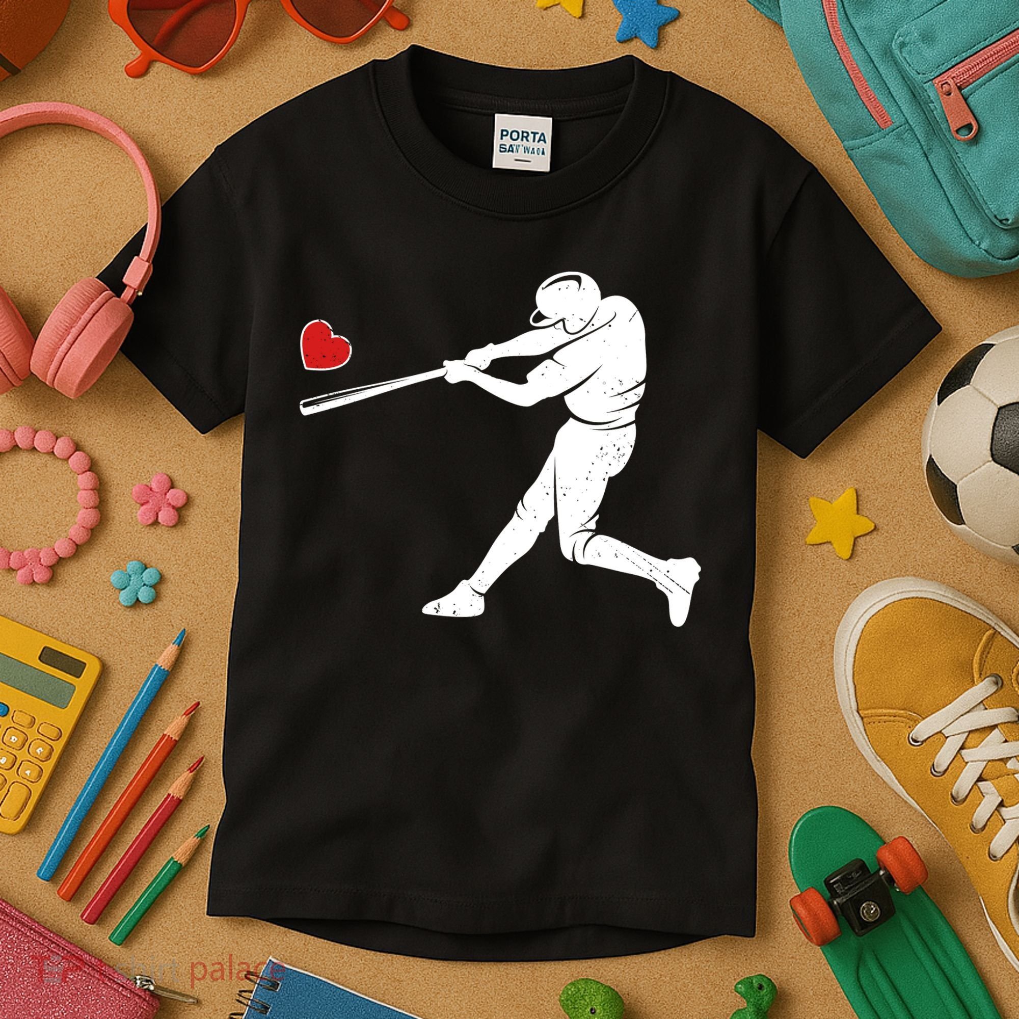 Valentines Day Love Baseball Bat Batter Silhouette Heart Kids T-Shirt