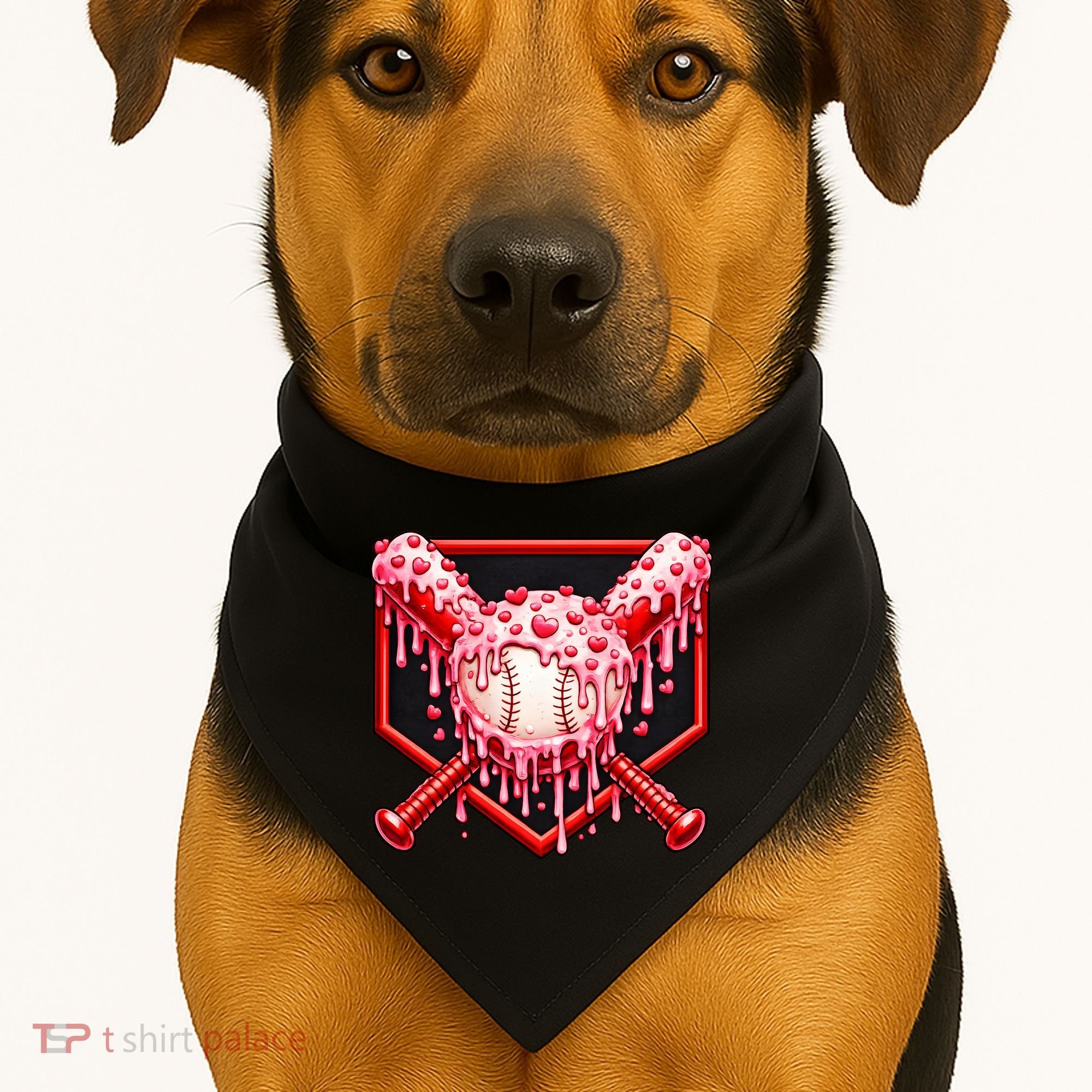Valentines Day Love Baseball Ice Cream Drip Heart USA-Made Doggie Bandana