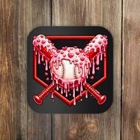 Valentines Day Love Baseball Ice Cream Drip Heart Coaster thumb 0