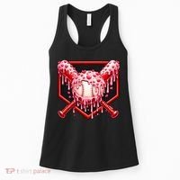 Valentines Day Love Baseball Ice Cream Drip Heart Women's Tank Top thumb 0