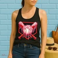 Valentines Day Love Baseball Ice Cream Drip Heart Women's Tank Top thumb 2