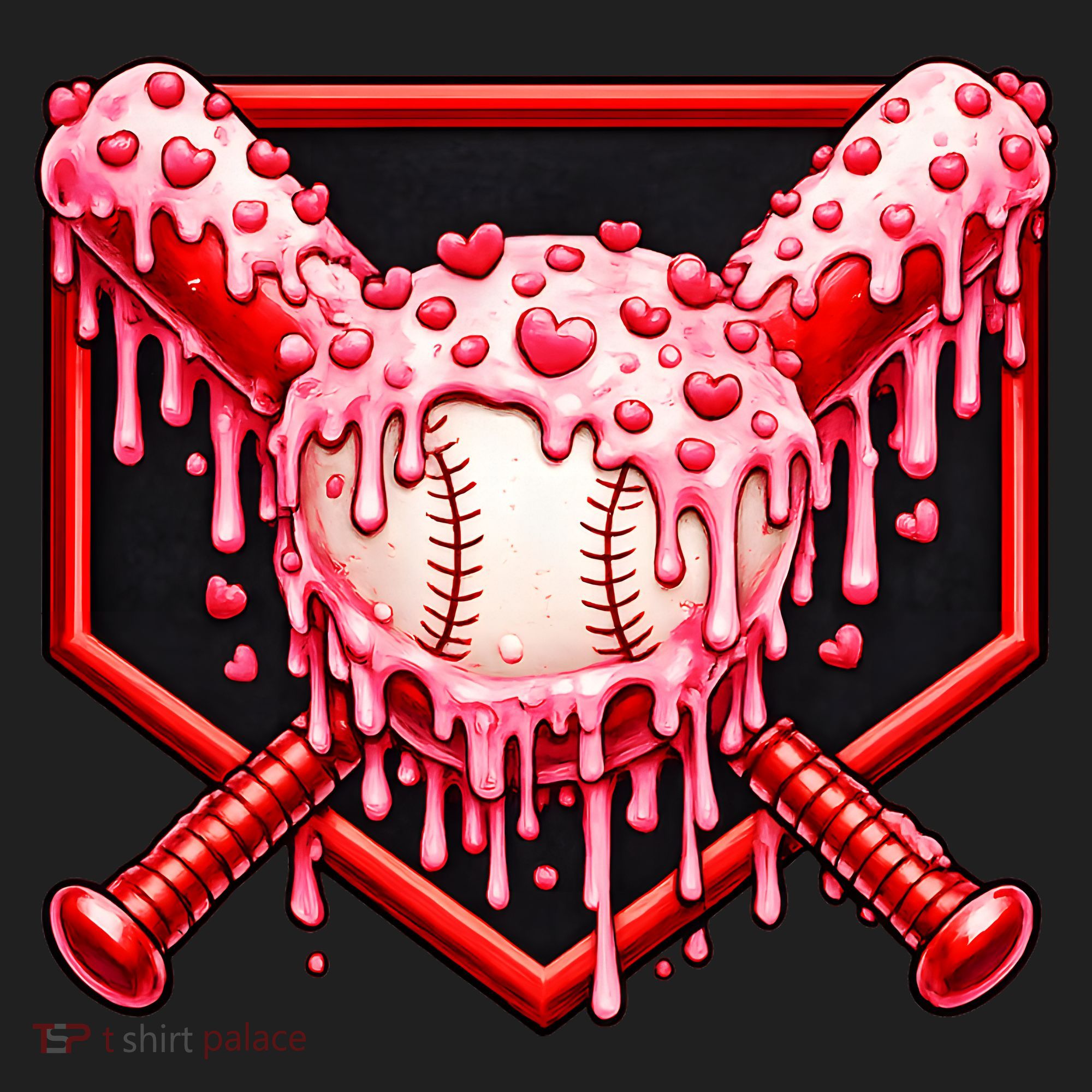 Valentines Day Love Baseball Ice Cream Drip Heart Hat