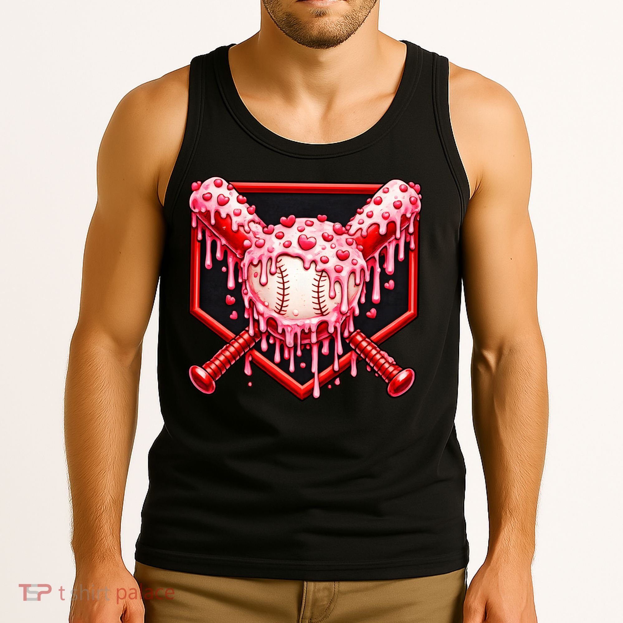 Valentines Day Love Baseball Ice Cream Drip Heart Tank Top