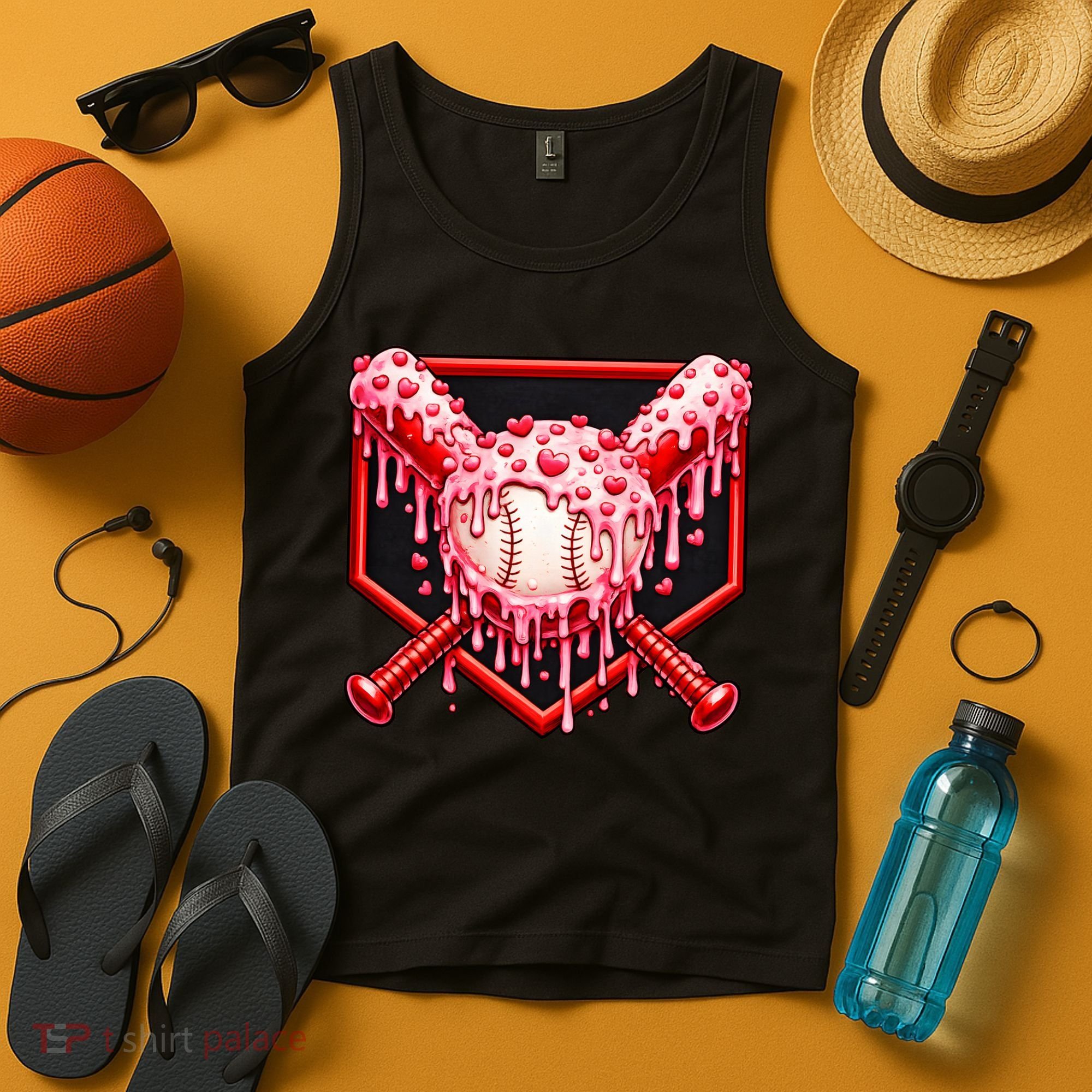Valentines Day Love Baseball Ice Cream Drip Heart Tank Top
