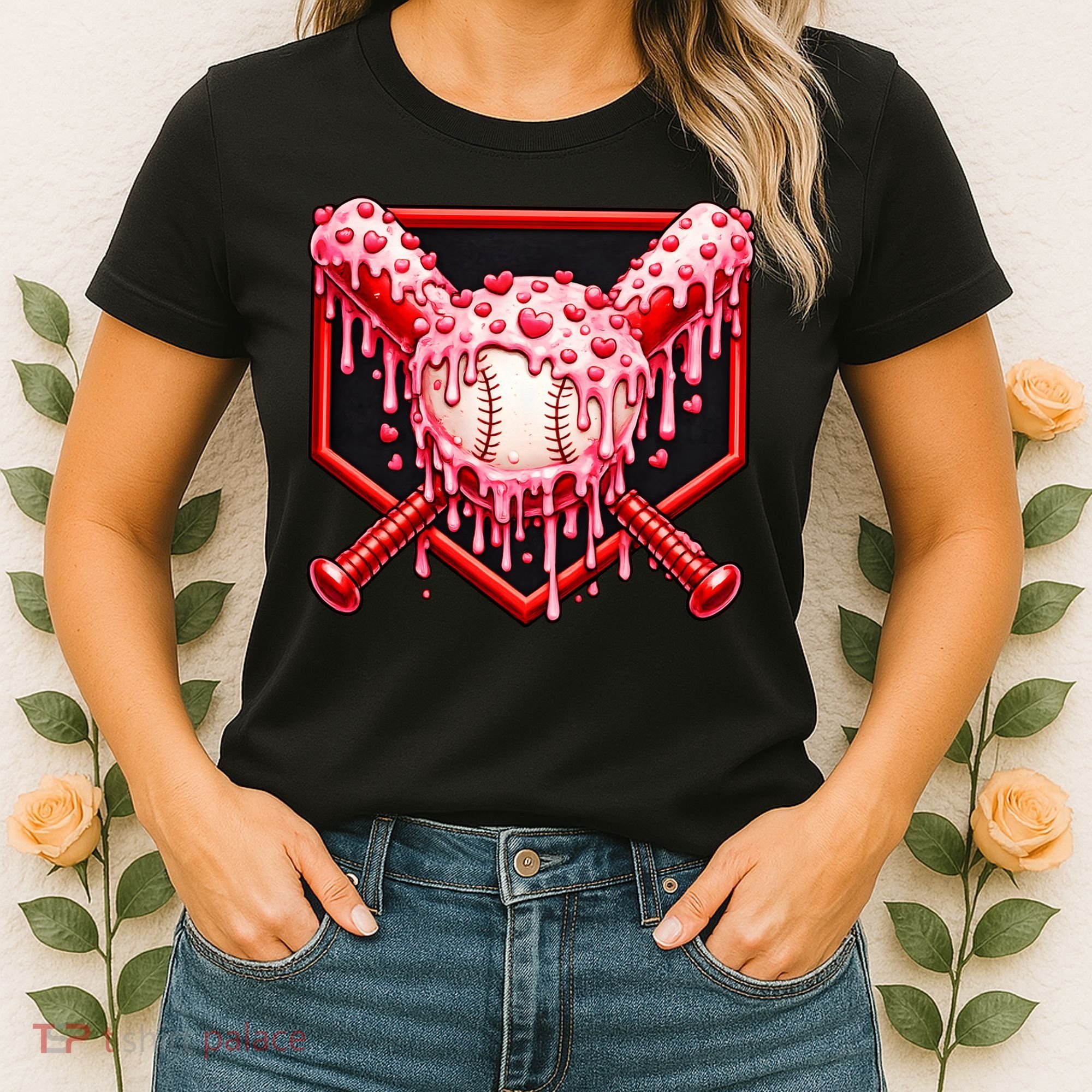 Valentines Day Love Baseball Ice Cream Drip Heart Women's T-Shirt