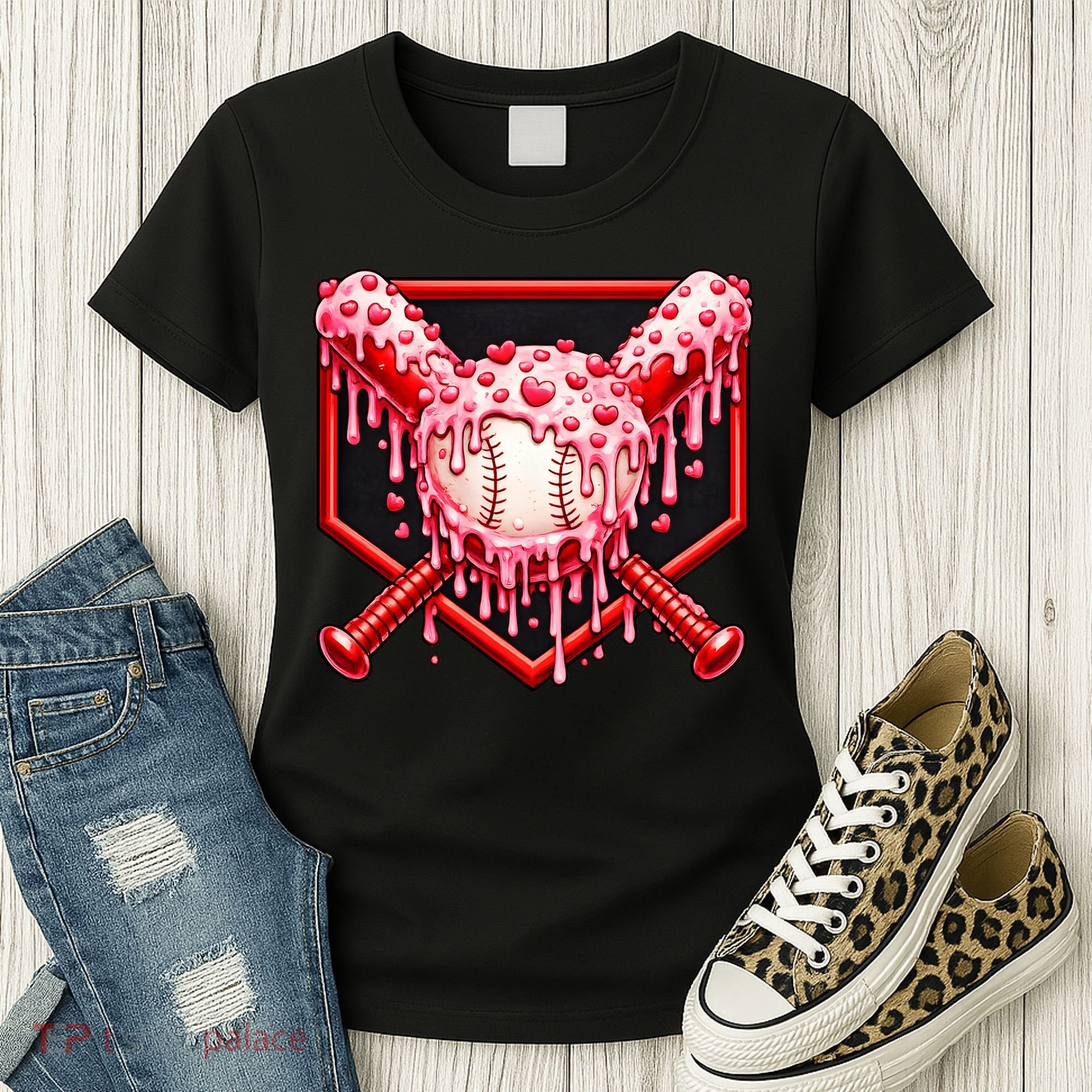 Valentines Day Love Baseball Ice Cream Drip Heart Women's T-Shirt