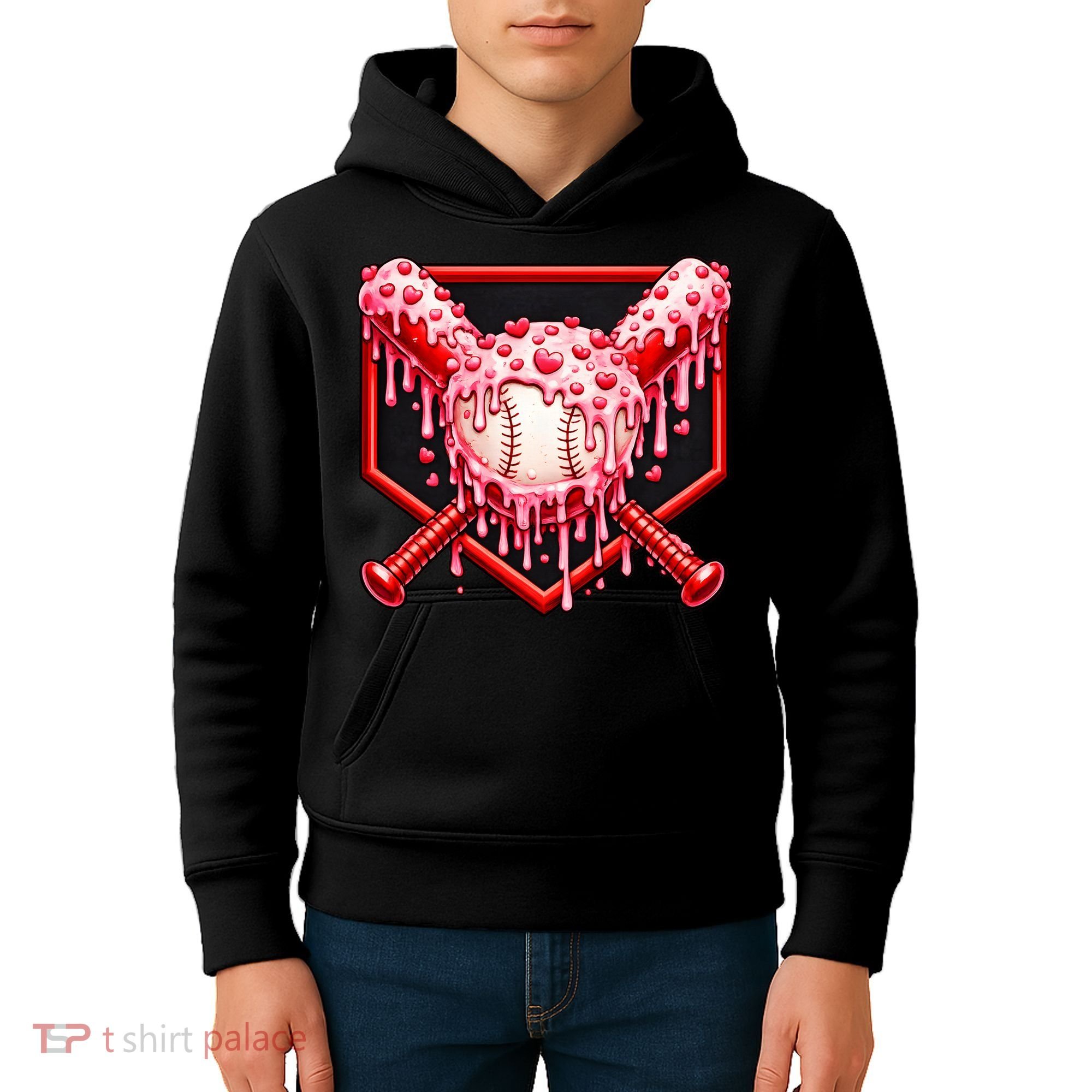 Valentines Day Love Baseball Ice Cream Drip Heart Kids Hoodie