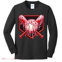 Valentines Day Love Baseball Ice Cream Drip Heart Kids Long Sleeve Shirt thumb 0