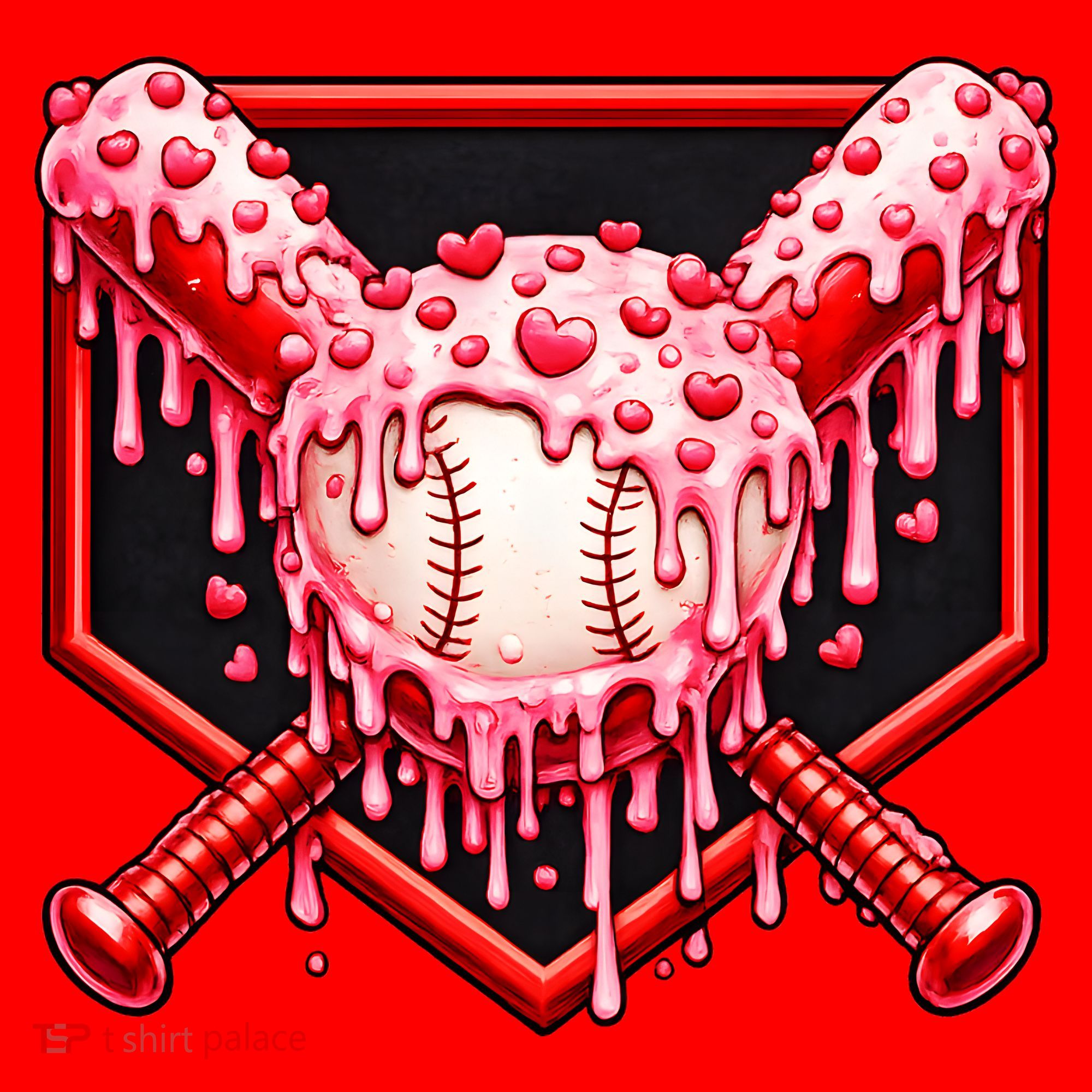 Valentines Day Love Baseball Ice Cream Drip Heart Santa Hat