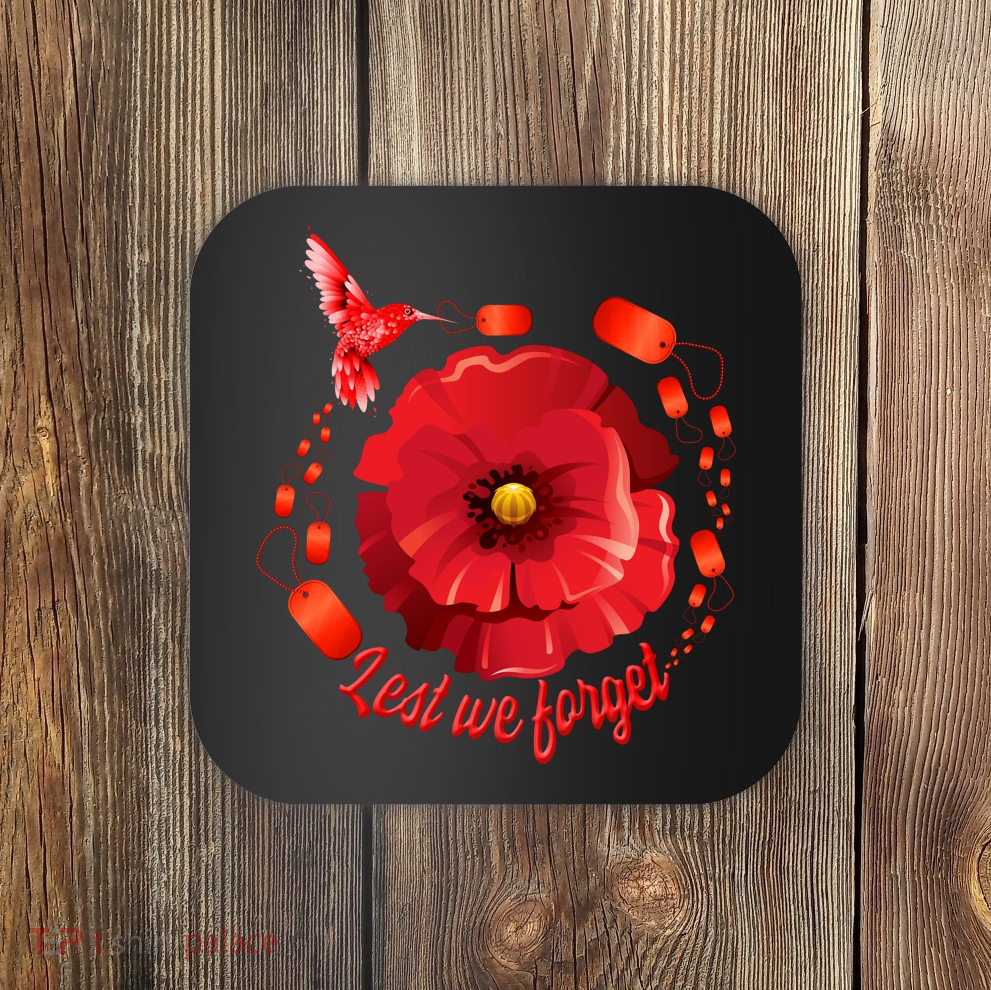Veterans Day Lest We Forget Red Poppy Flower Usa Memorial Cool Gift Coaster