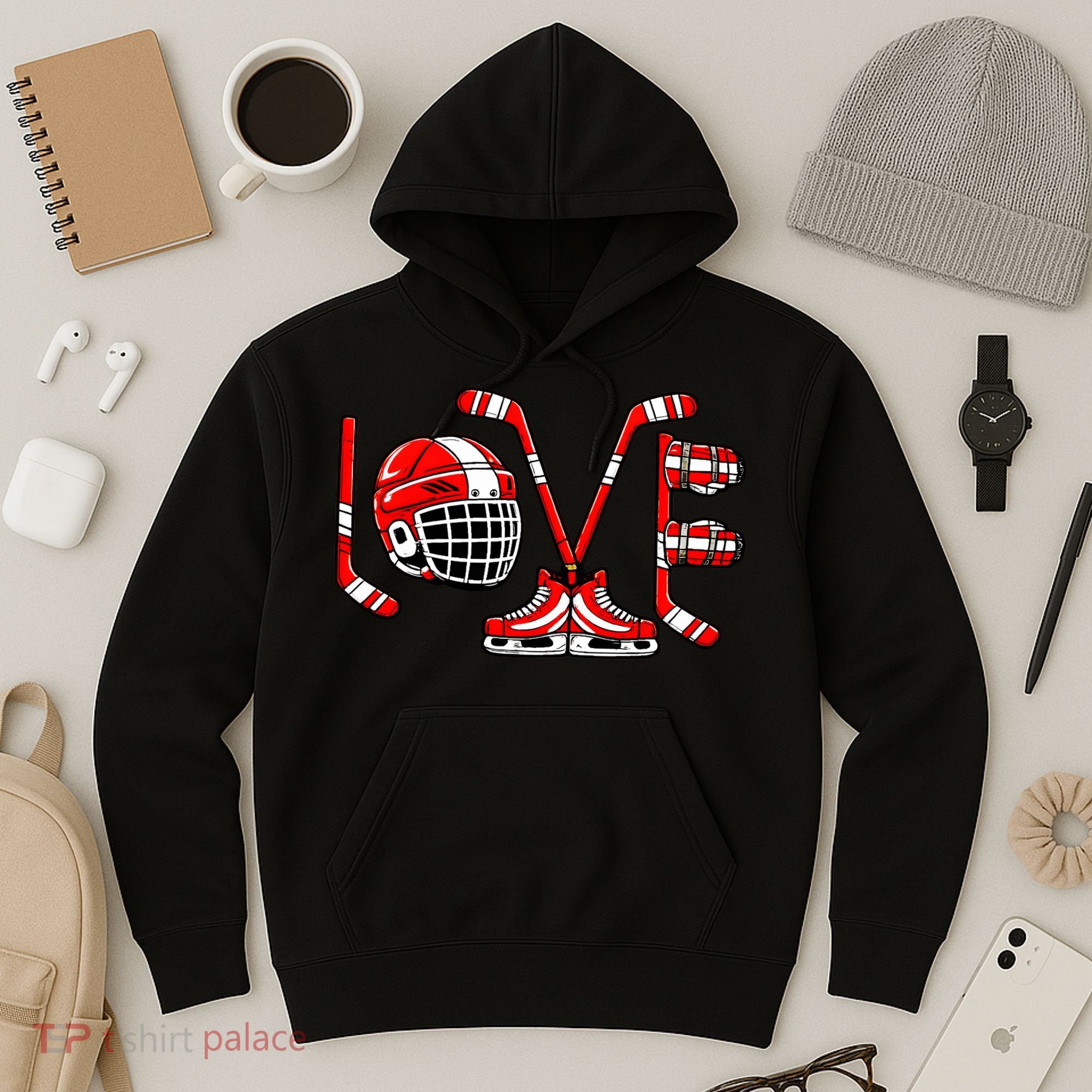 Valentines Day Love Ice Hockey Hoodie