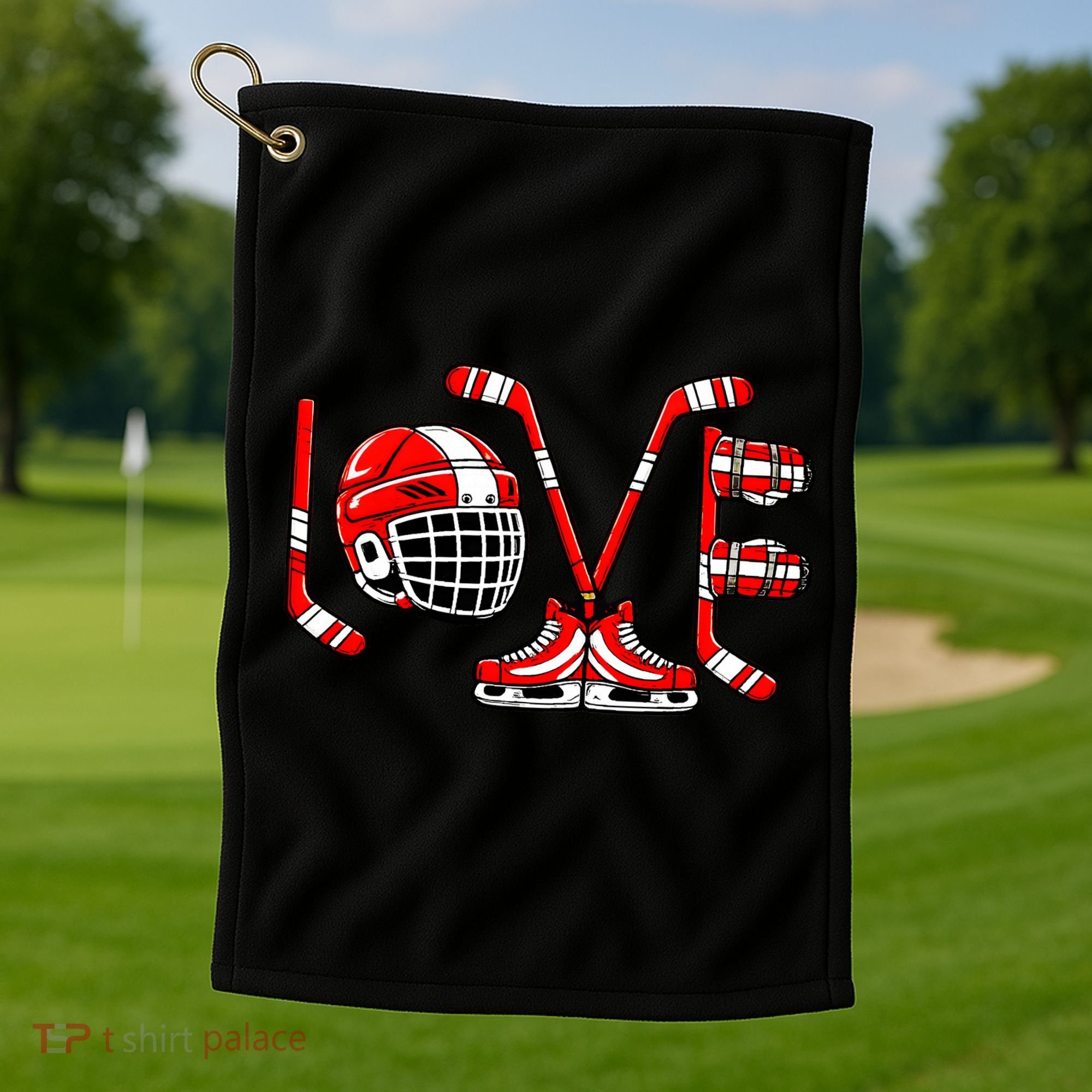 Valentines Day Love Ice Hockey Golf Towel