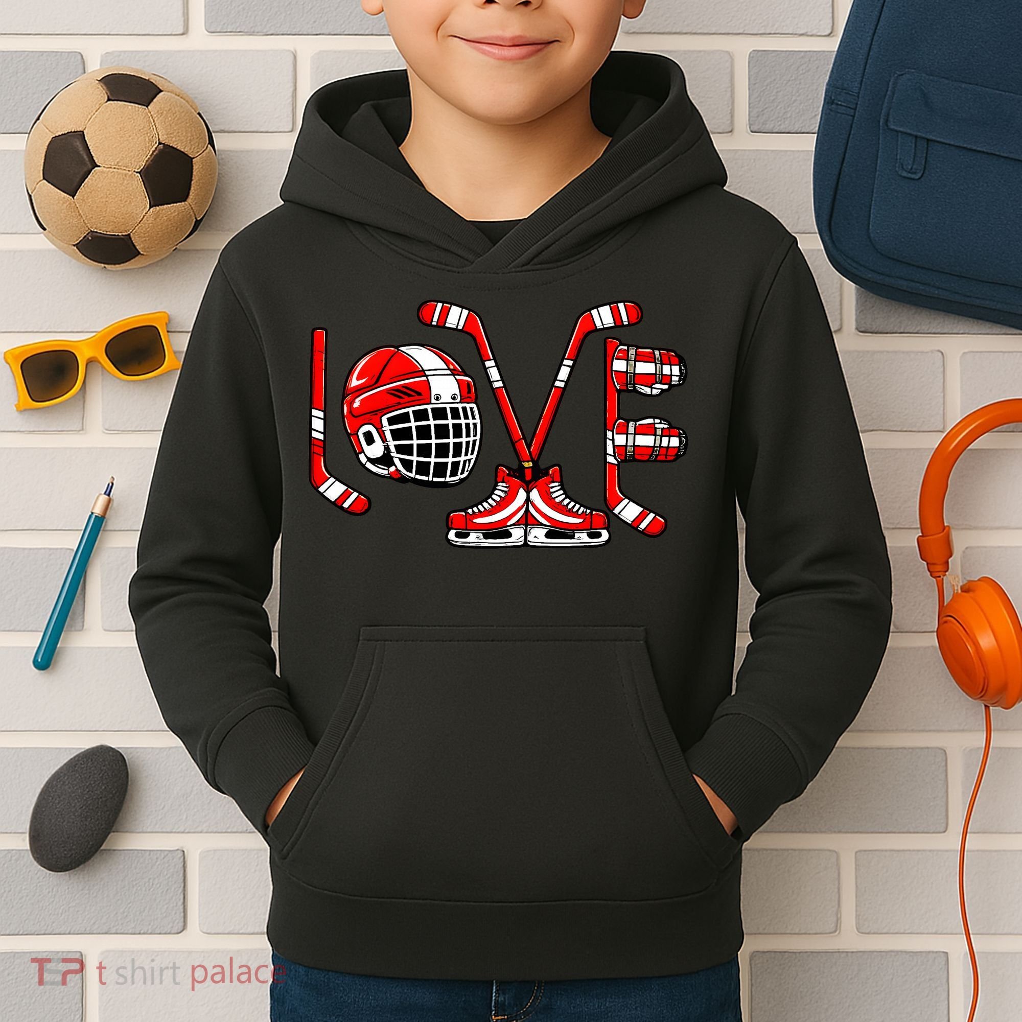 Valentines Day Love Ice Hockey Kids Hoodie