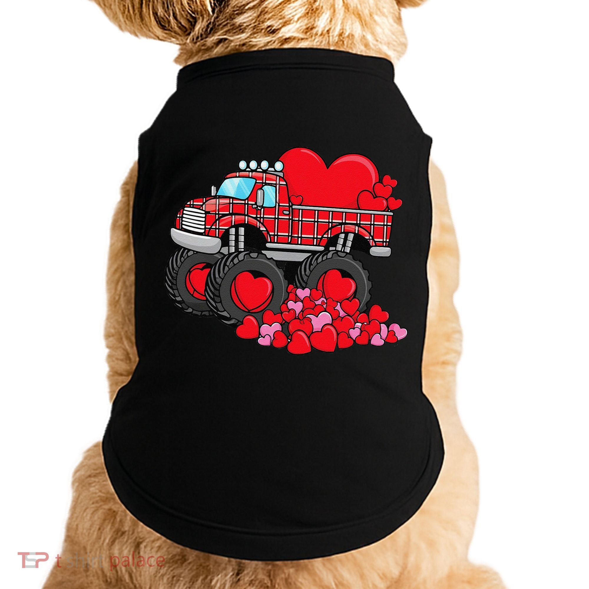 ValentineS Day Monster Truck With Hearts Plaid Doggie Tank