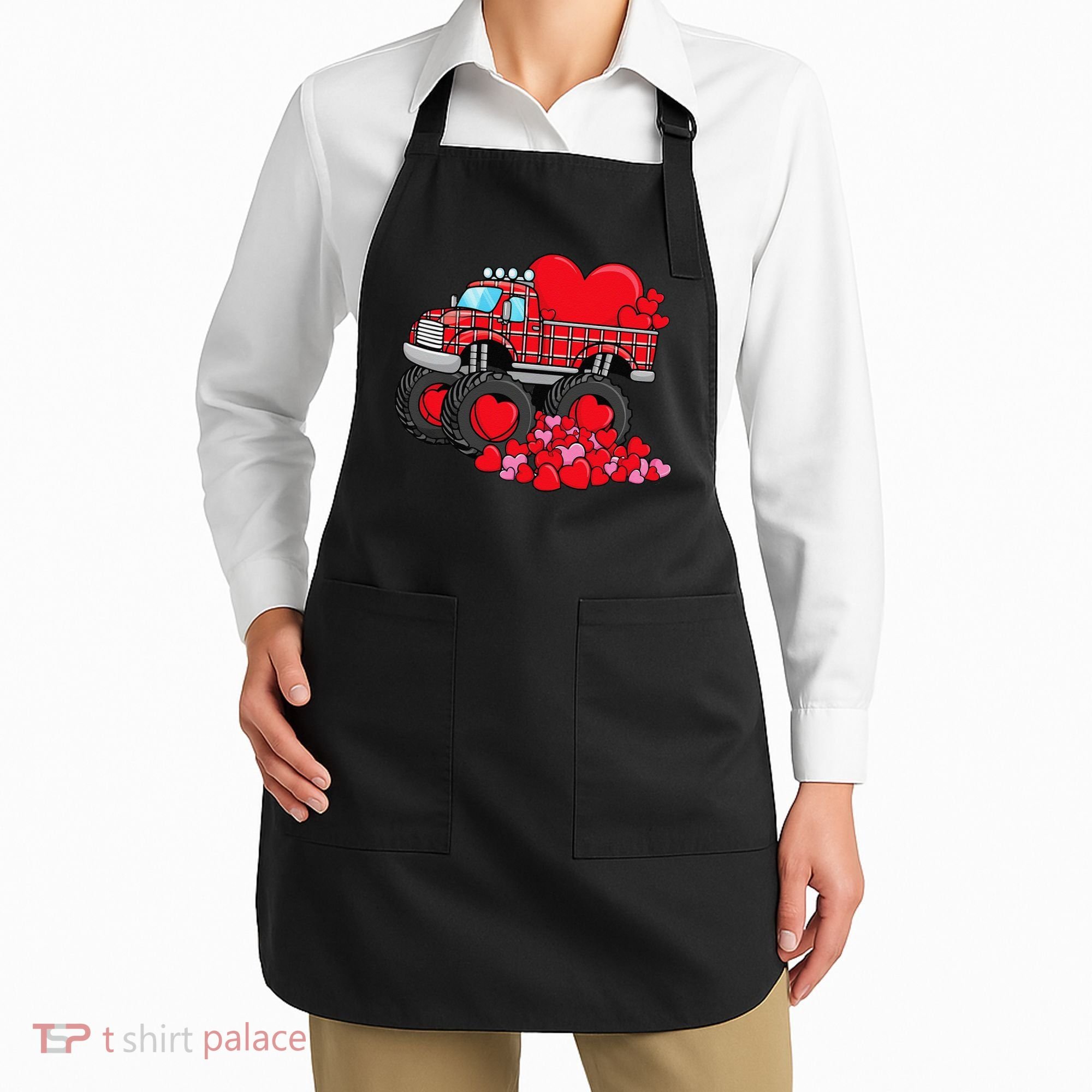 ValentineS Day Monster Truck With Hearts Plaid Apron