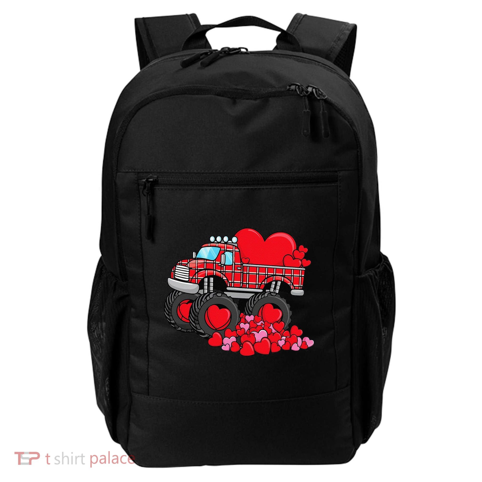 ValentineS Day Monster Truck With Hearts Plaid Backpack