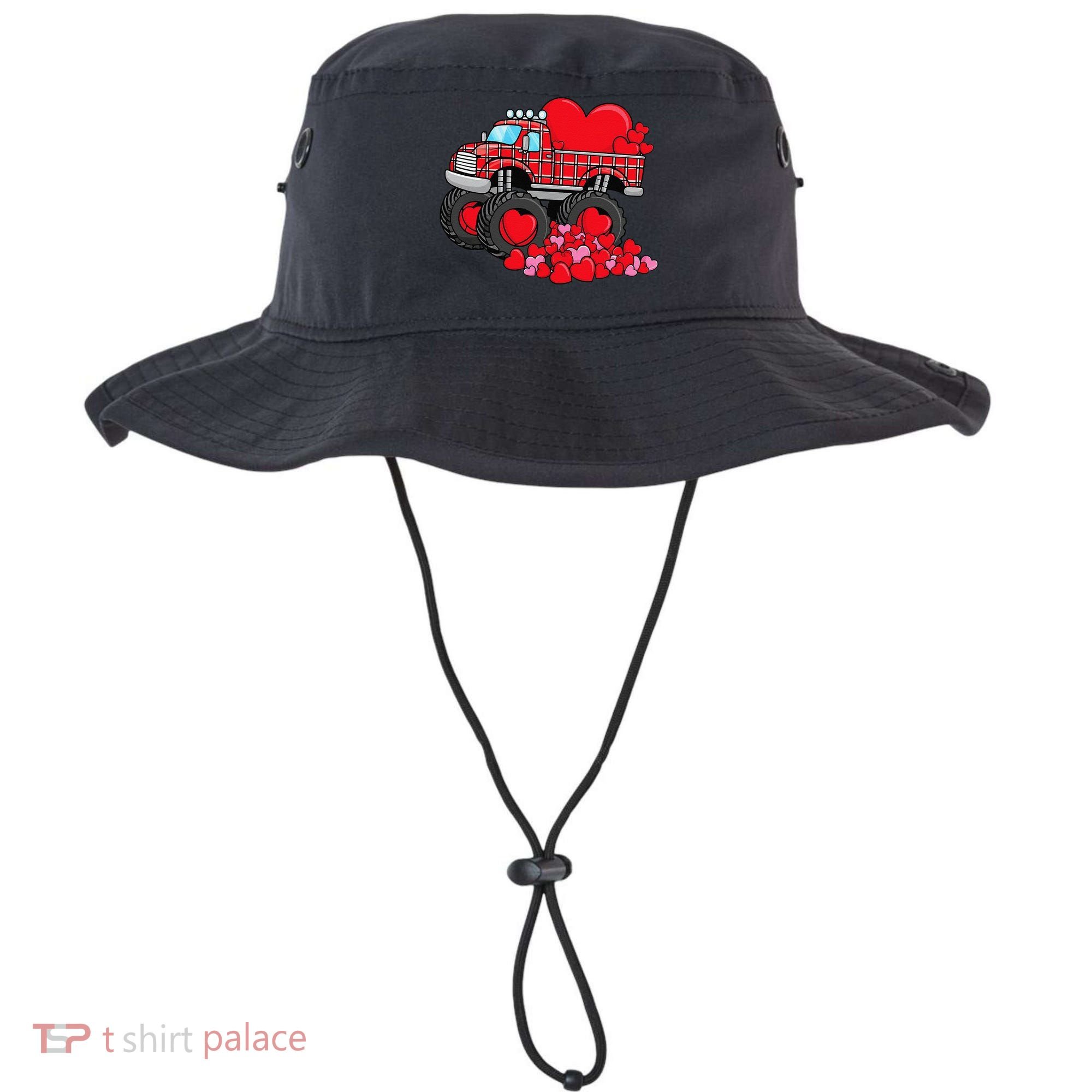 ValentineS Day Monster Truck With Hearts Plaid Bucket Hat