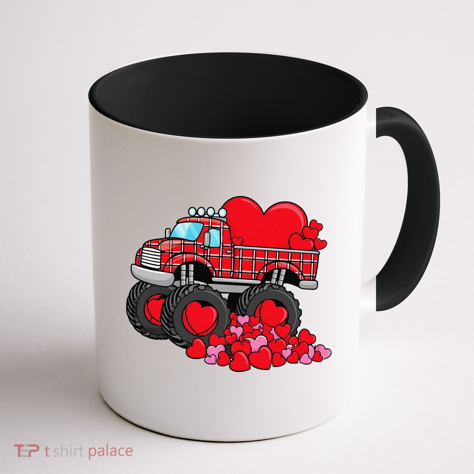 ValentineS Day Monster Truck With Hearts Plaid Coffee Mug