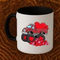 ValentineS Day Monster Truck With Hearts Plaid Coffee Mug thumb 2