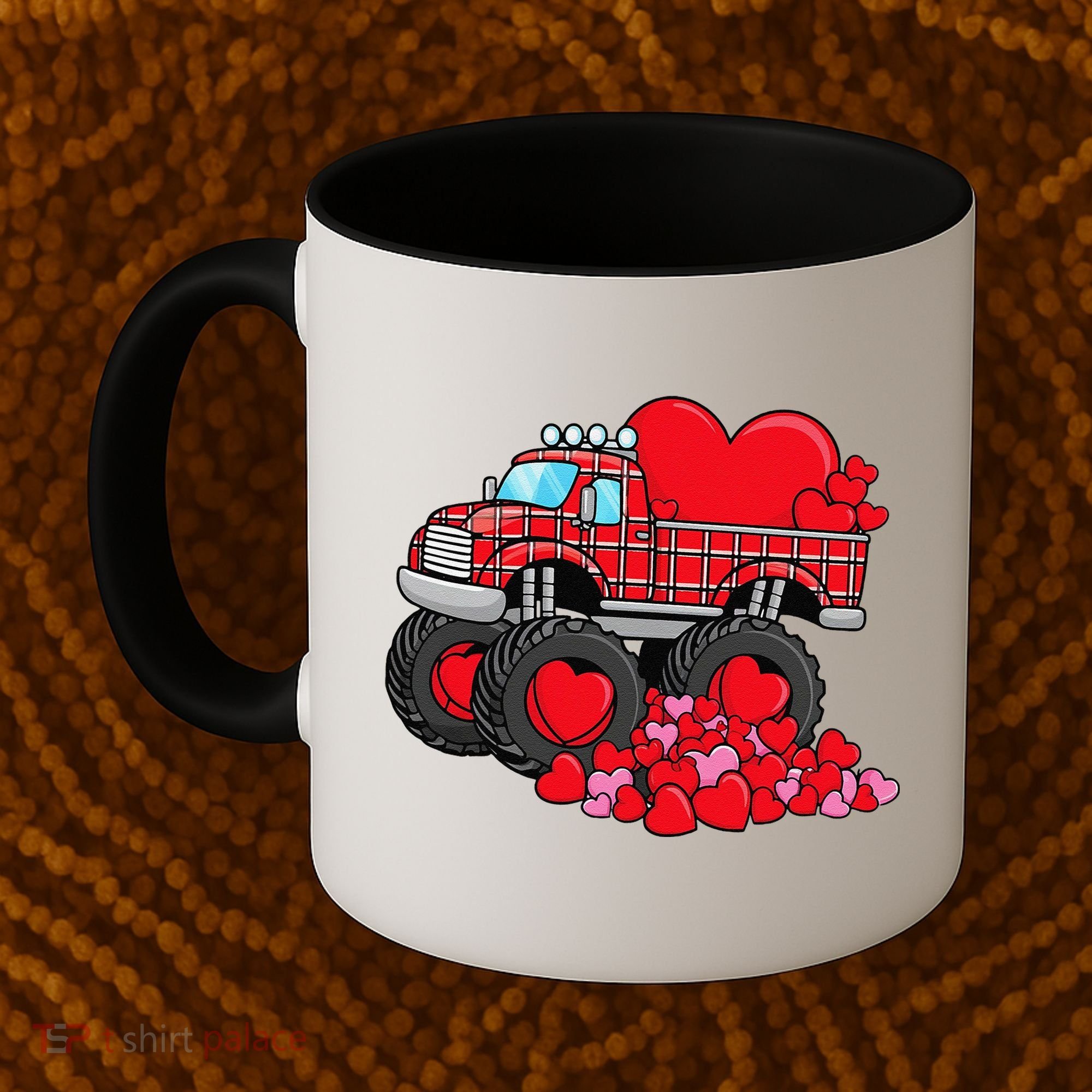 ValentineS Day Monster Truck With Hearts Plaid Coffee Mug