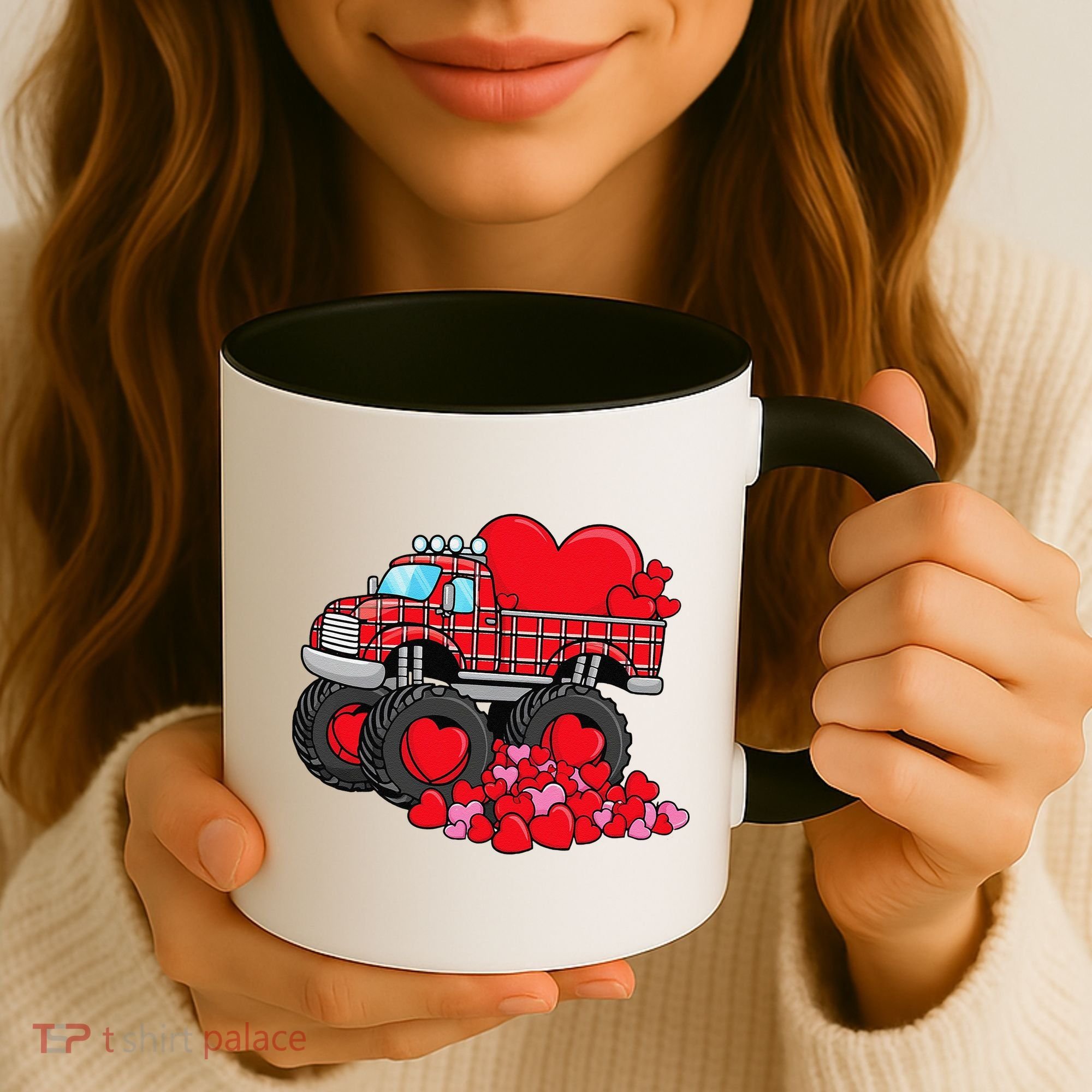 ValentineS Day Monster Truck With Hearts Plaid Coffee Mug