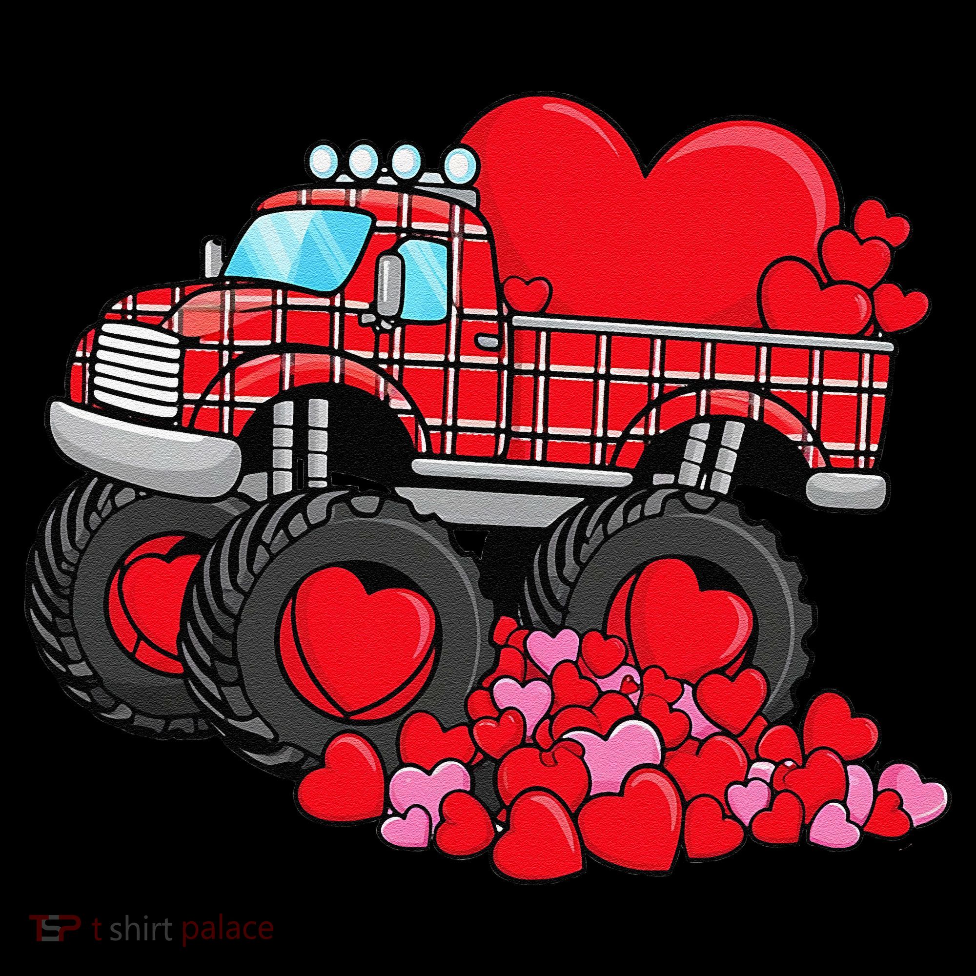 ValentineS Day Monster Truck With Hearts Plaid Coffee Mug