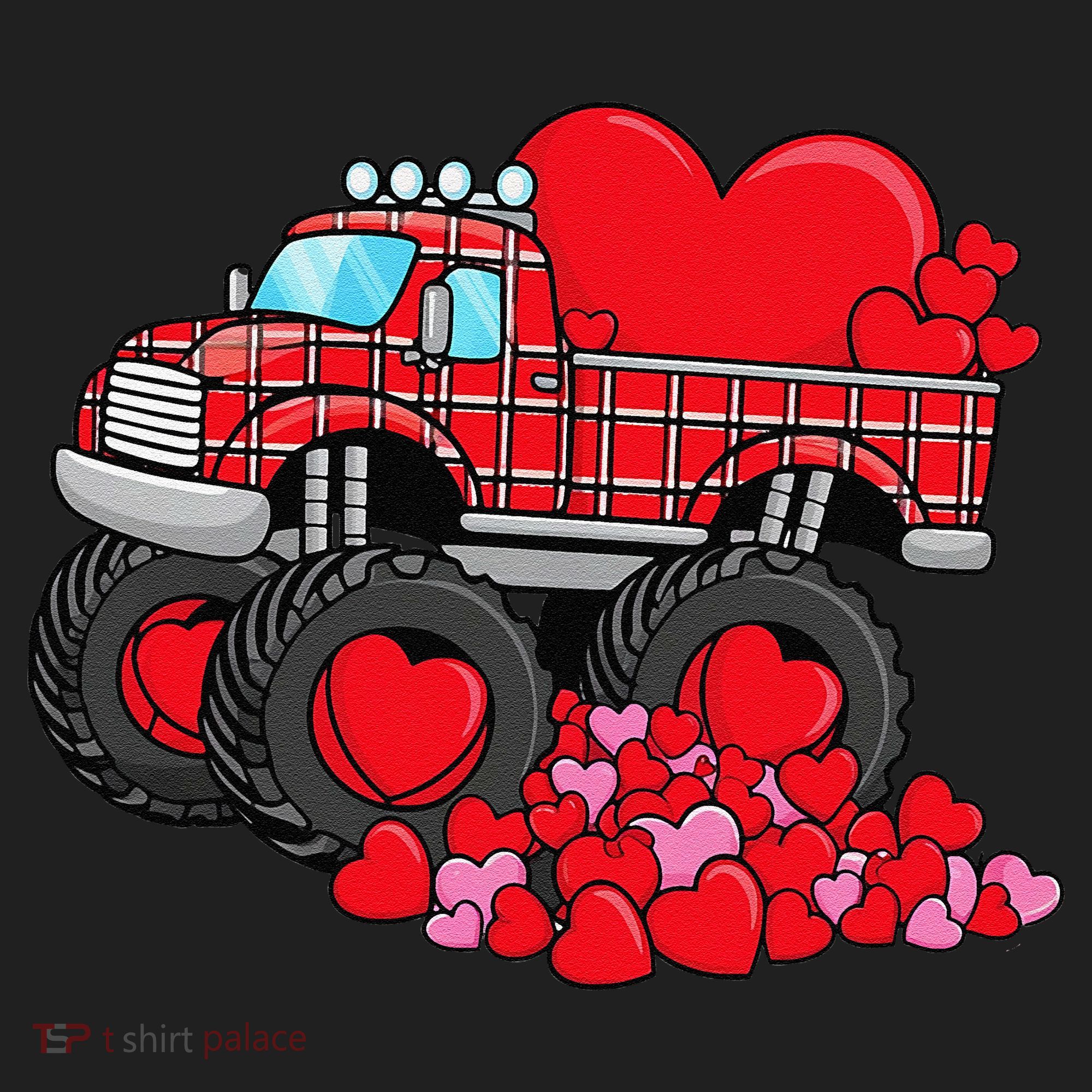 ValentineS Day Monster Truck With Hearts Plaid Beanie