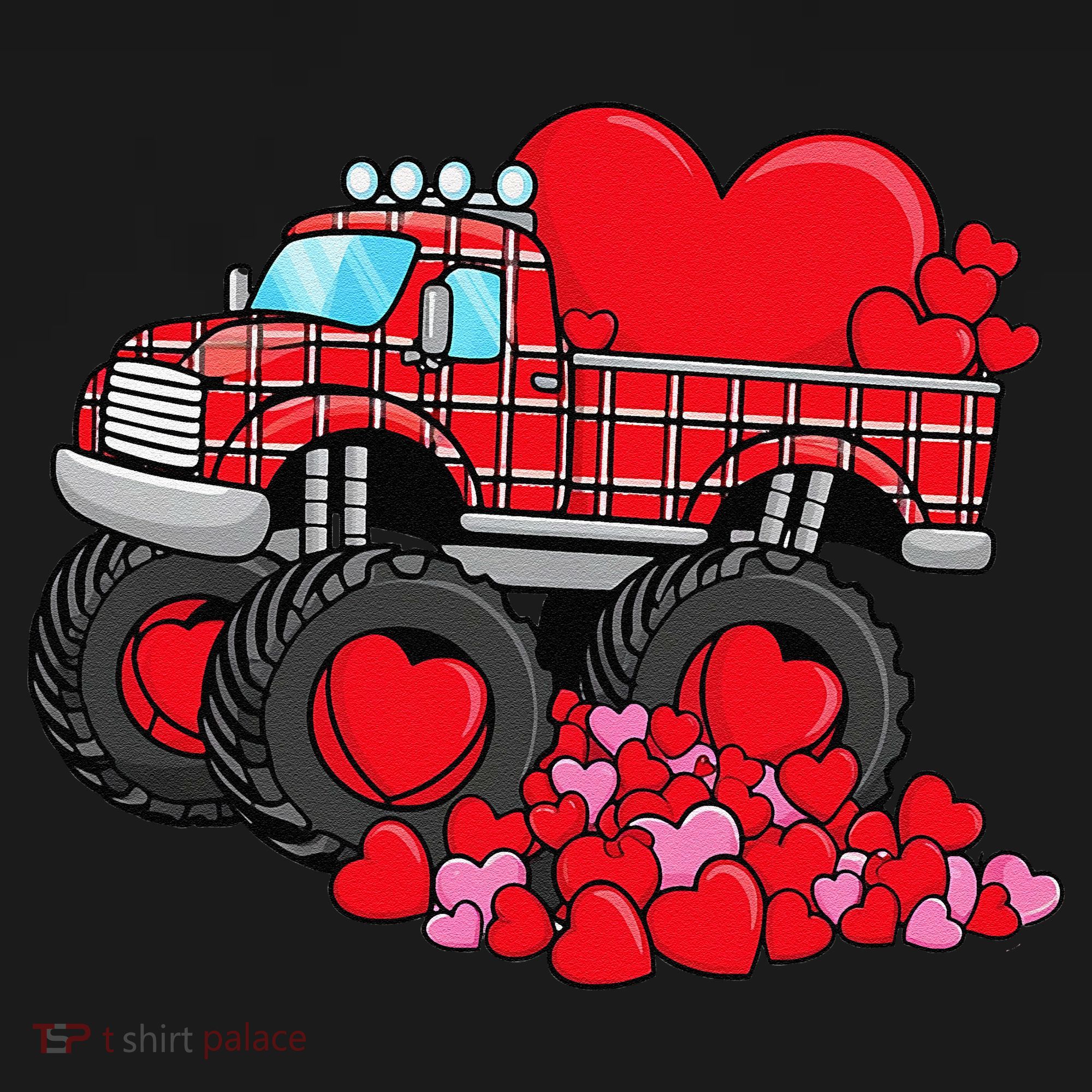 ValentineS Day Monster Truck With Hearts Plaid Women's Hoodie