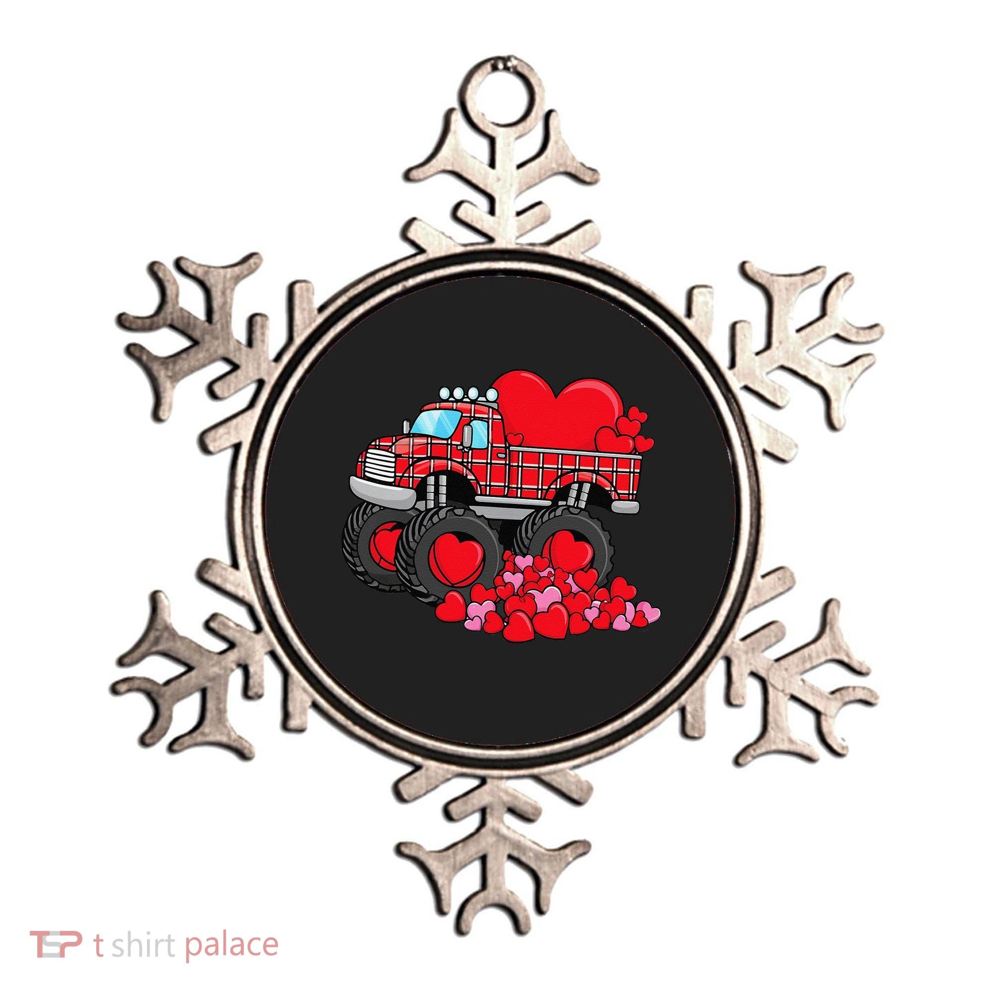ValentineS Day Monster Truck With Hearts Plaid Ornament