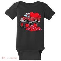 ValentineS Day Monster Truck With Hearts Plaid Baby Bodysuit thumb 0
