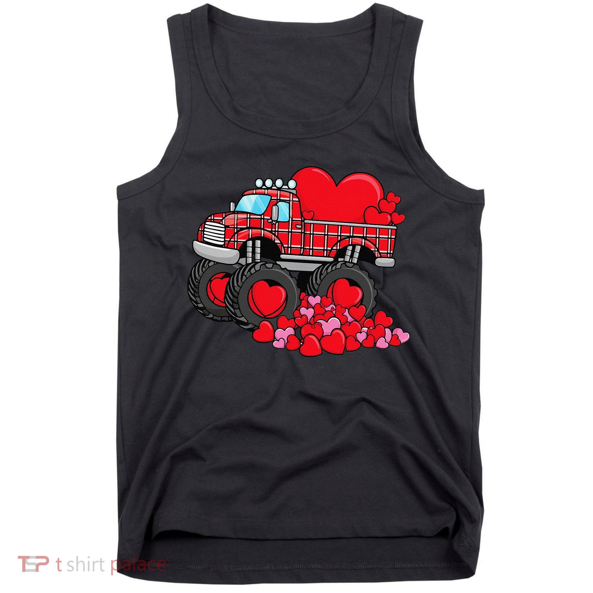 ValentineS Day Monster Truck With Hearts Plaid Tank Top