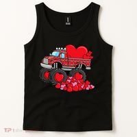 ValentineS Day Monster Truck With Hearts Plaid Tank Top thumb 2