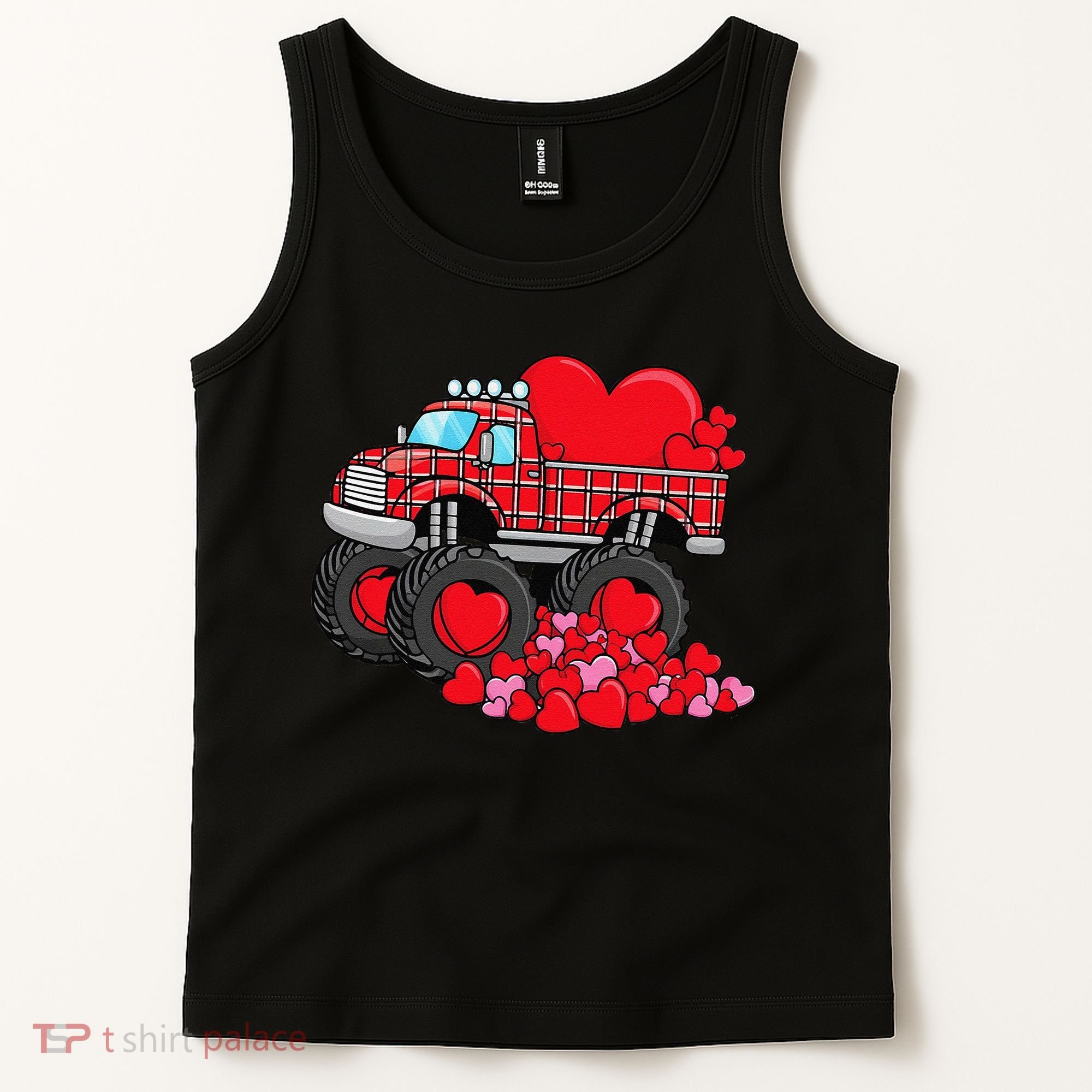 ValentineS Day Monster Truck With Hearts Plaid Tank Top