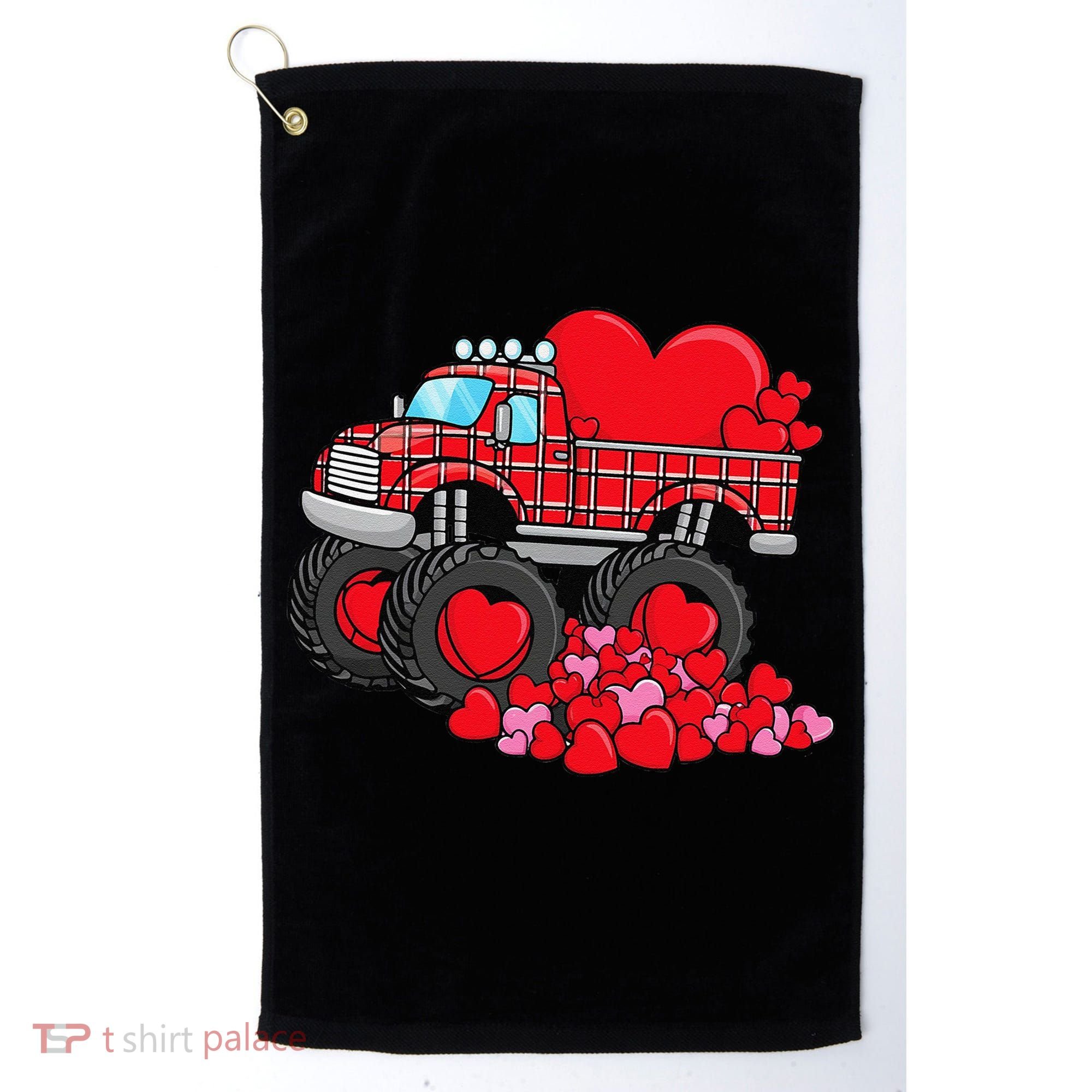 ValentineS Day Monster Truck With Hearts Plaid Golf Towel