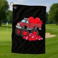 ValentineS Day Monster Truck With Hearts Plaid Golf Towel thumb 1