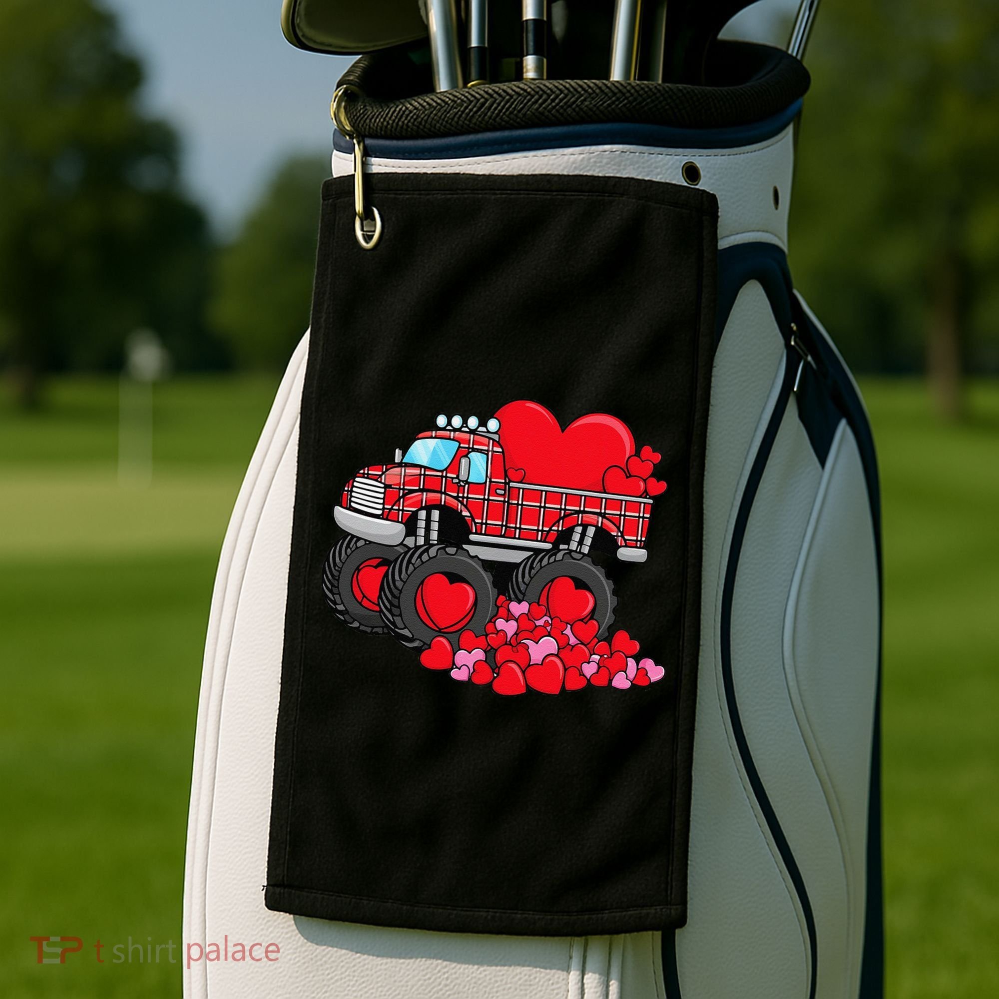 ValentineS Day Monster Truck With Hearts Plaid Golf Towel
