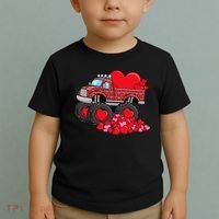 ValentineS Day Monster Truck With Hearts Plaid Toddler T-Shirt thumb 2