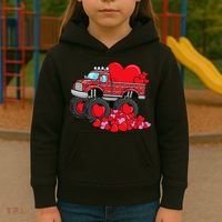 ValentineS Day Monster Truck With Hearts Plaid Kids Hoodie thumb 3