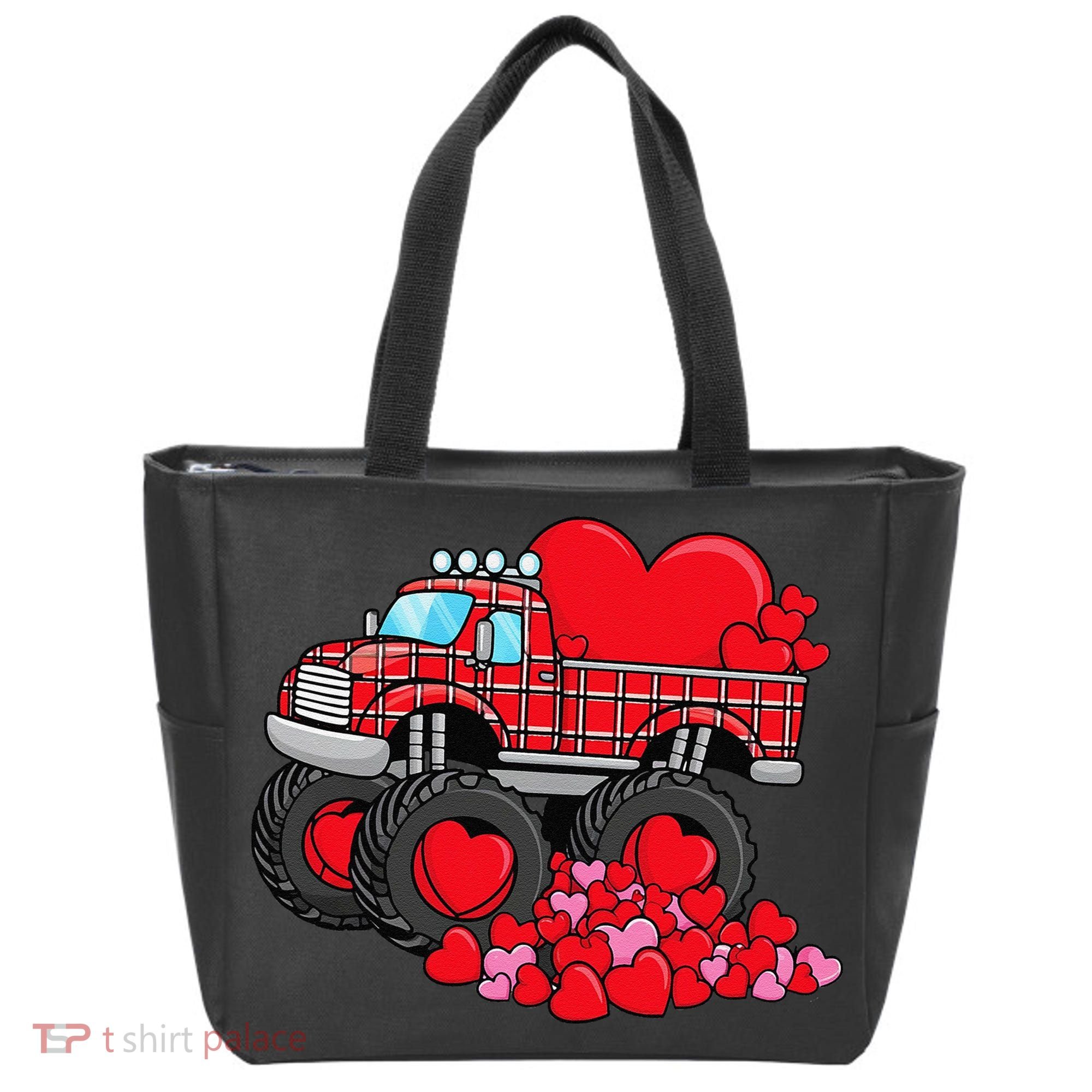 ValentineS Day Monster Truck With Hearts Plaid Tote Bag
