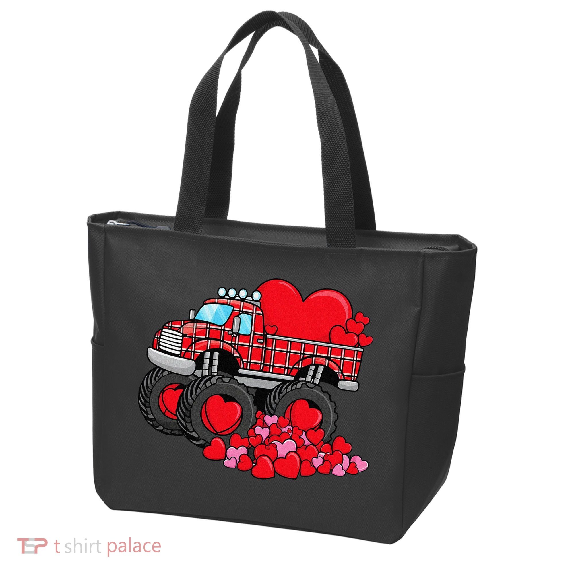 ValentineS Day Monster Truck With Hearts Plaid Tote Bag