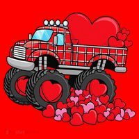 ValentineS Day Monster Truck With Hearts Plaid Santa Hat thumb 1