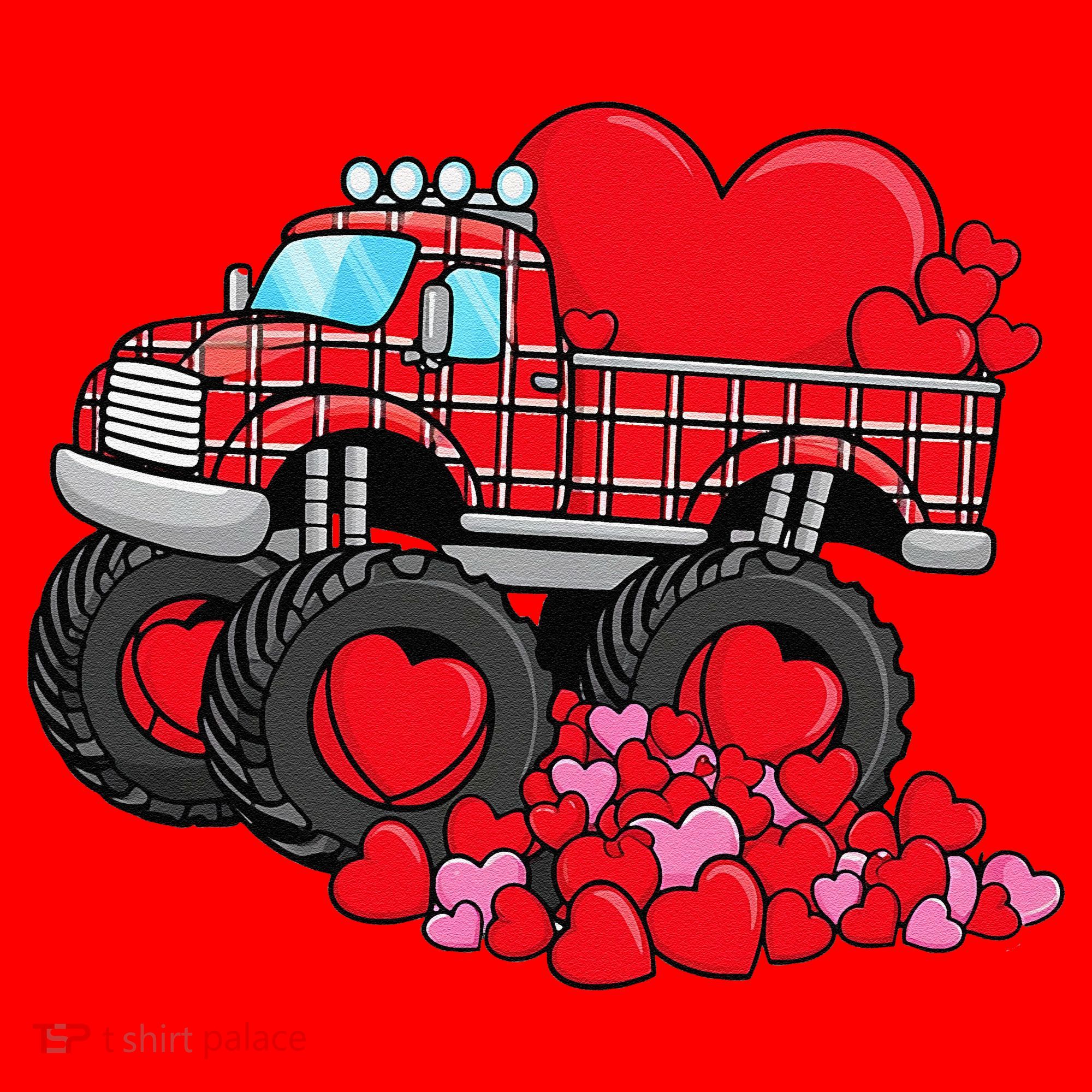 ValentineS Day Monster Truck With Hearts Plaid Santa Hat