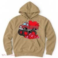 ValentineS Day Monster Truck With Hearts Plaid Hoodie thumb 0