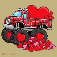 ValentineS Day Monster Truck With Hearts Plaid Hoodie thumb 2