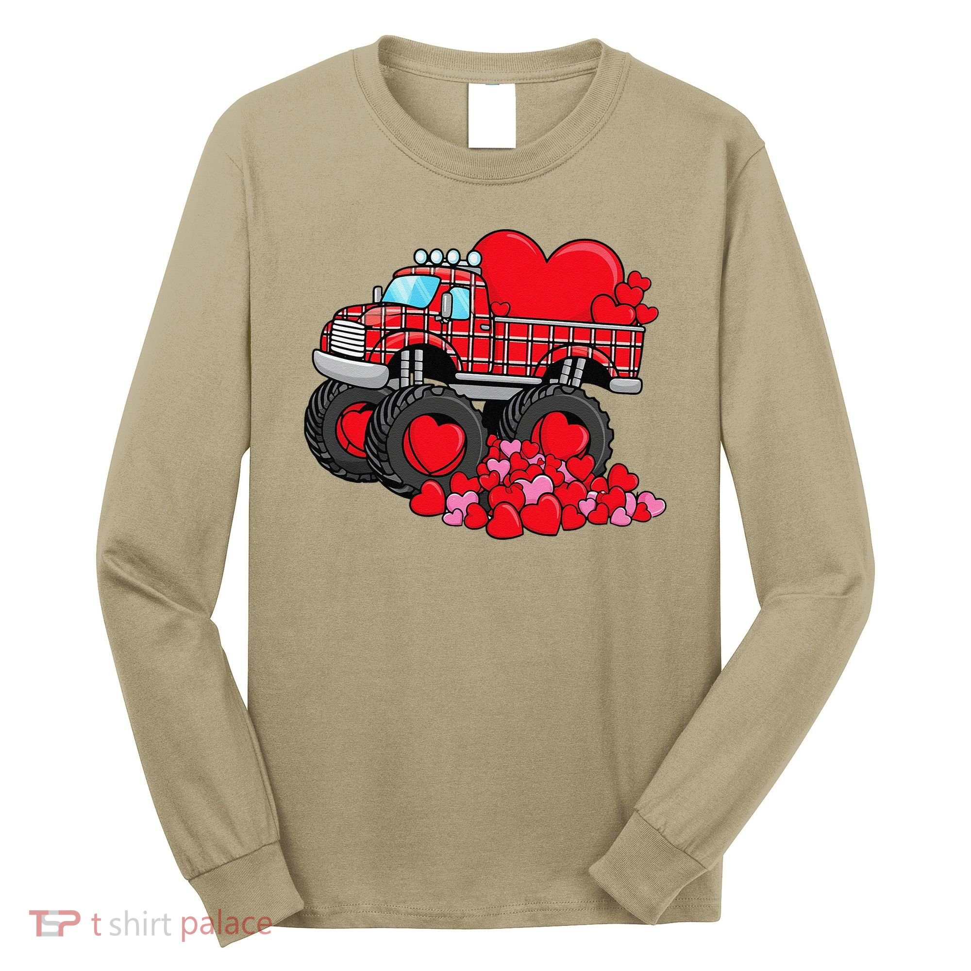 ValentineS Day Monster Truck With Hearts Plaid Long Sleeve Shirt