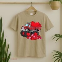 ValentineS Day Monster Truck With Hearts Plaid T-Shirt thumb 2