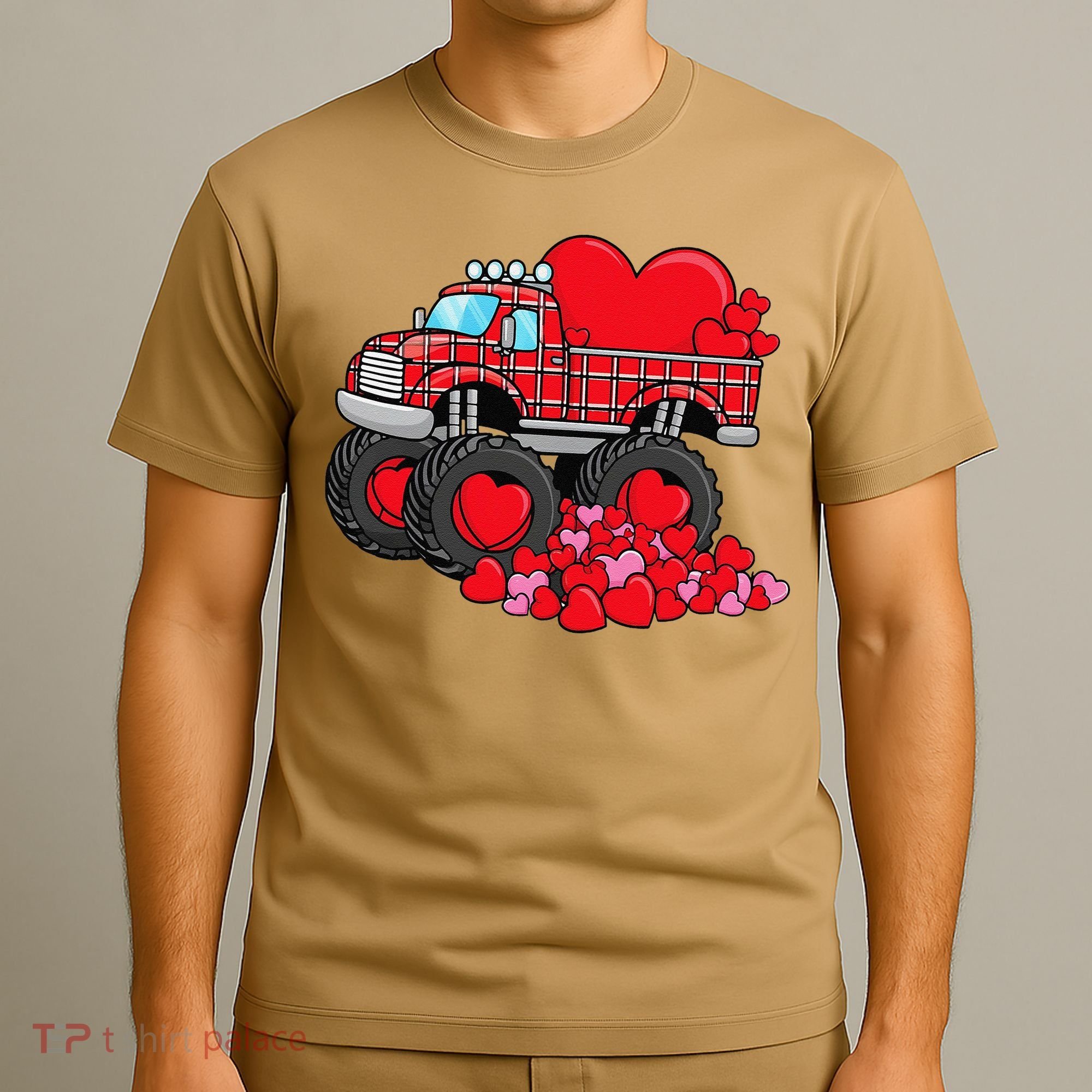 ValentineS Day Monster Truck With Hearts Plaid T-Shirt