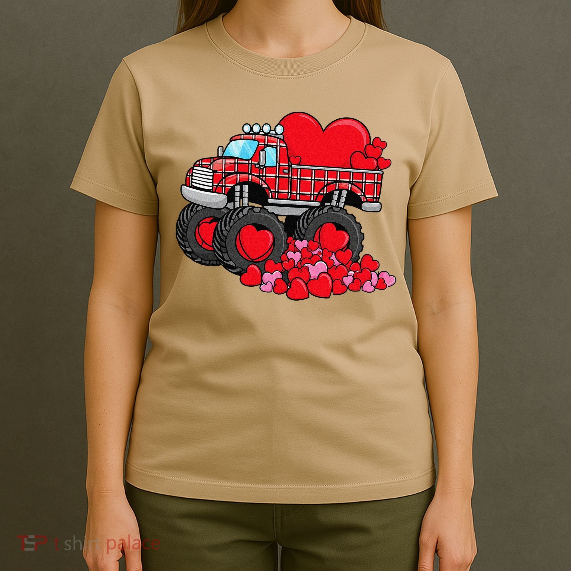 ValentineS Day Monster Truck With Hearts Plaid T-Shirt