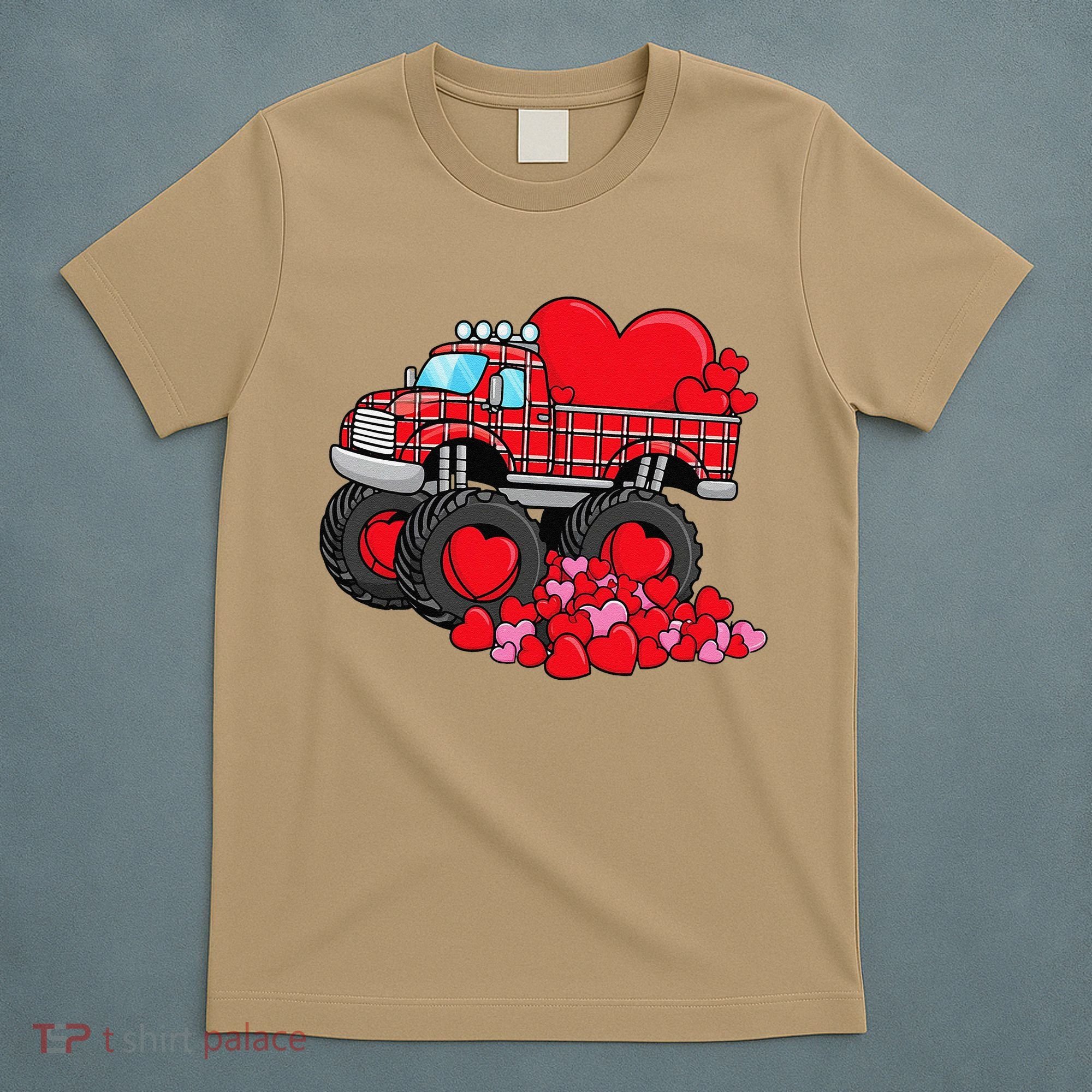 ValentineS Day Monster Truck With Hearts Plaid T-Shirt